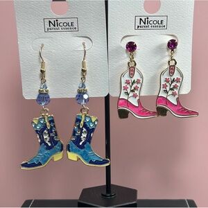 2 for $9 Blue and Pink Western Boot Earrings
